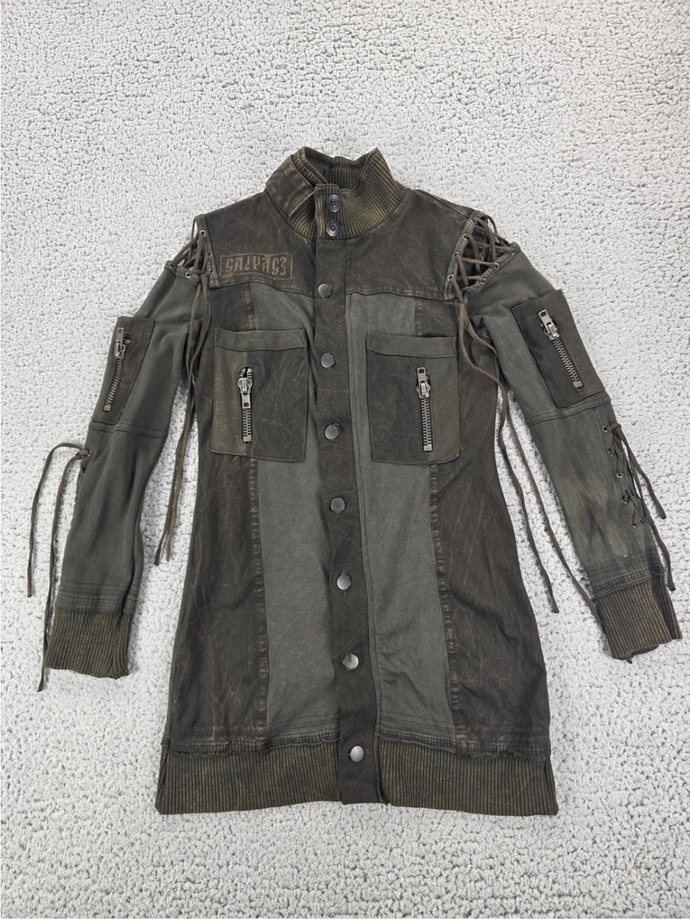 Salvage Olive Green Utility Lace-Up Long Jacket